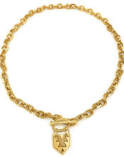 Load image into Gallery viewer, Chunky chain with toggle clasp closure and mayan inspired pendant
