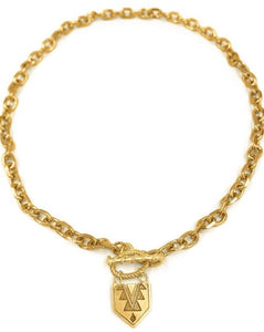 Chunky chain with toggle clasp closure and mayan inspired pendant
