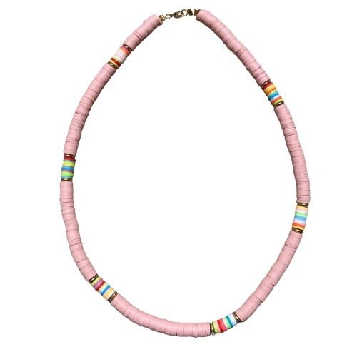 salmon pink muted color clay heishi necklace