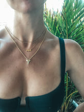 Load image into Gallery viewer, model wearing shark tooth necklace in bikini
